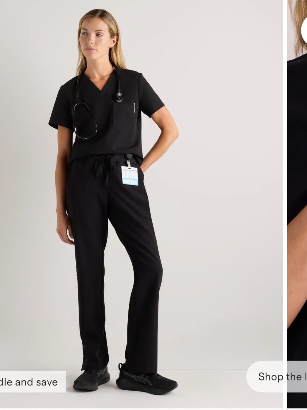Quince Black Scrub Set- one pocket scrub top and cargo pants